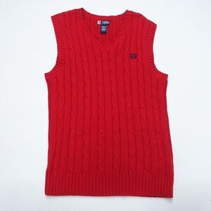Chaps Sweater Boys Large 14-16 Red 100% Cotton Knitted Sleeveless Pullover